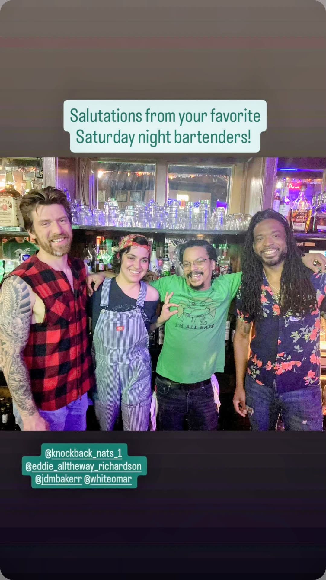 The Saturday night bartending crew behind the bar