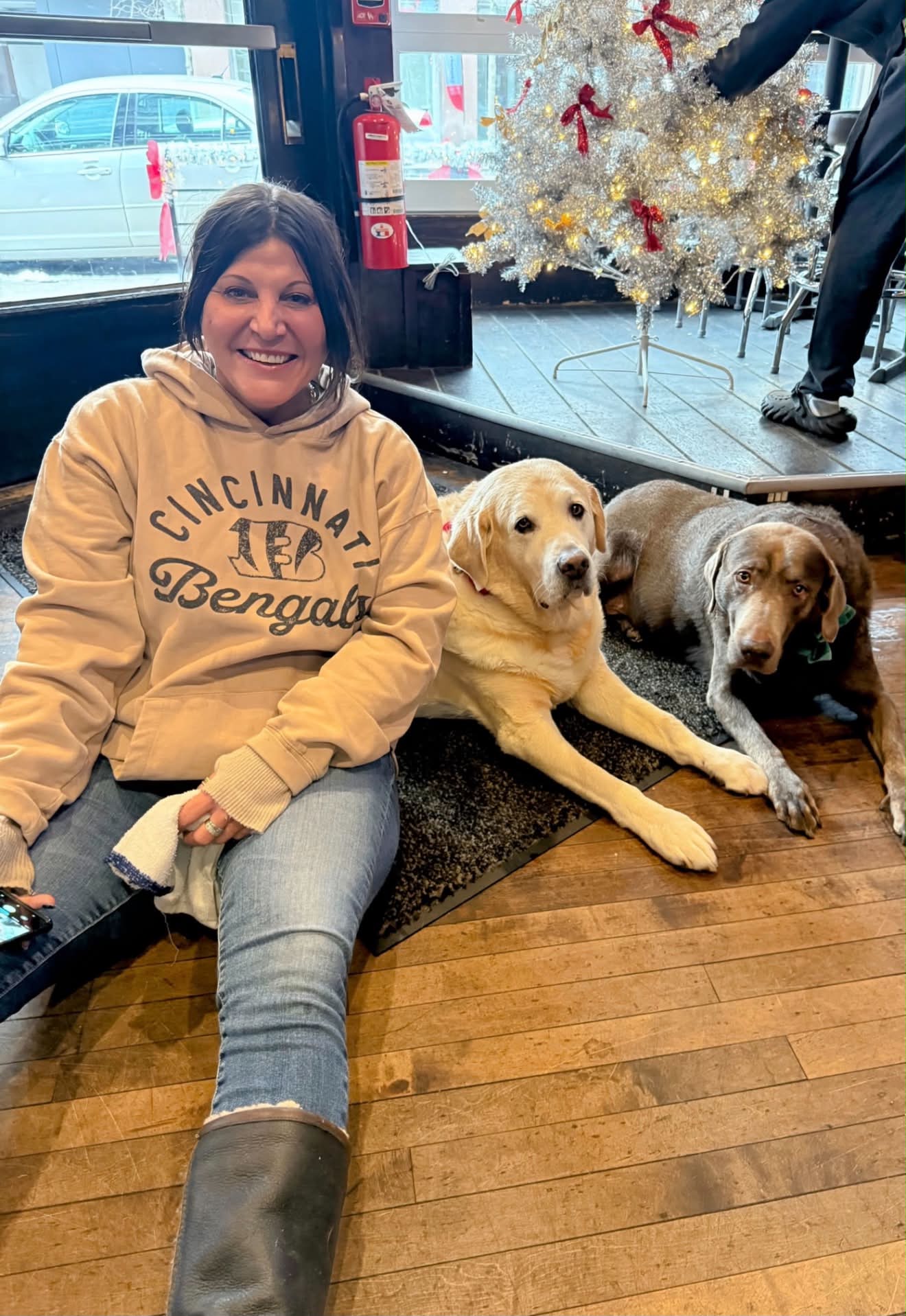 A regular with her two dogs inside Knockback Nat's